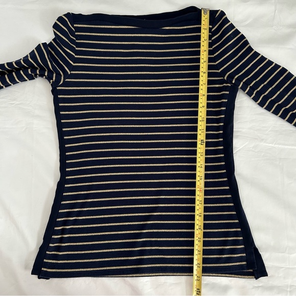 Lauren Ralph Lauren Navy and Gold Striped Long Sleeve Top PM - Picture 13 of 14